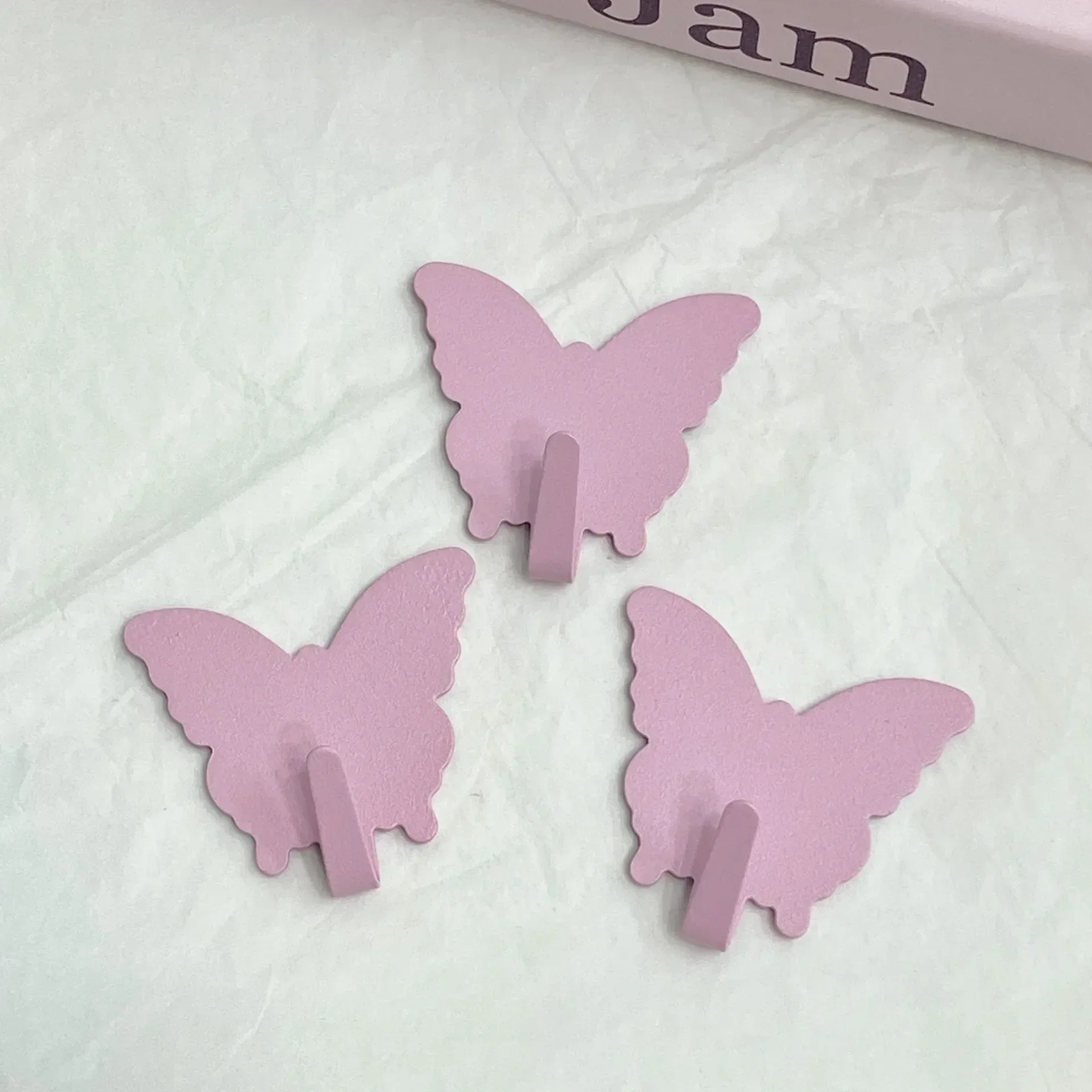 Cute Pink Butterfly Wall Hooks, Minimalist Adhesive Organizer Set