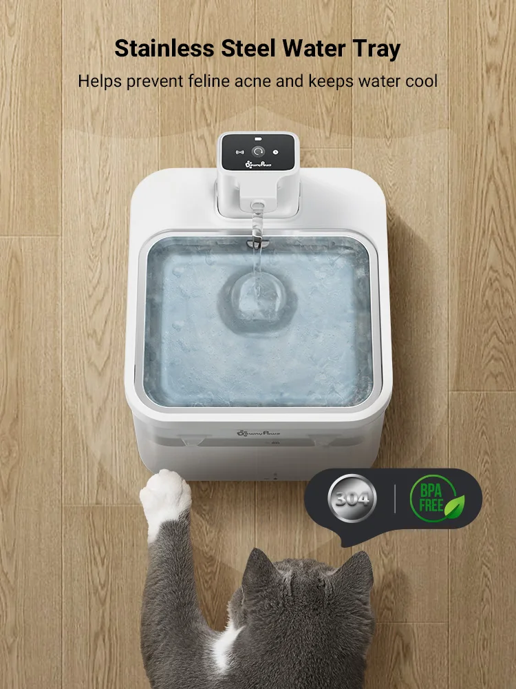 cat water fountain DownyPaws 2.5L Automatic Stainless Steel Cat Water Fountain 4000mAh Wireless Pet Drinker Battery & Sensor 2 in 1 Dispenser