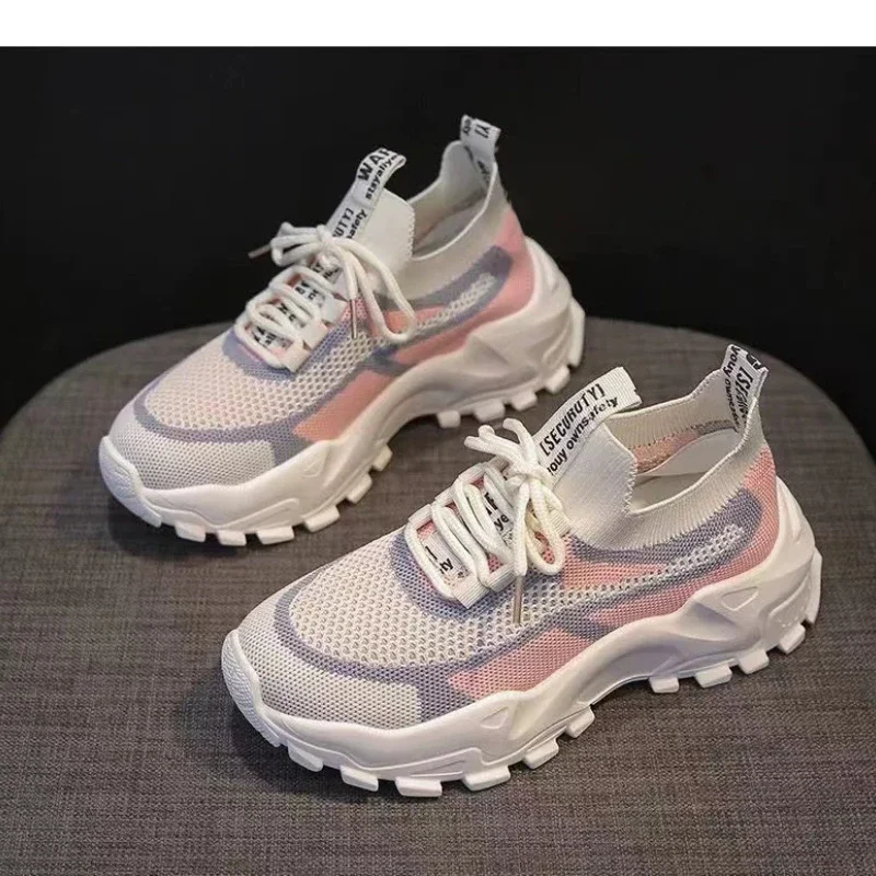 Women Flat Shoes Spring Shoes Children Flying Woven Breathable Casual Women Shoes Student Fashionable Dad Shoes Sports Shoes