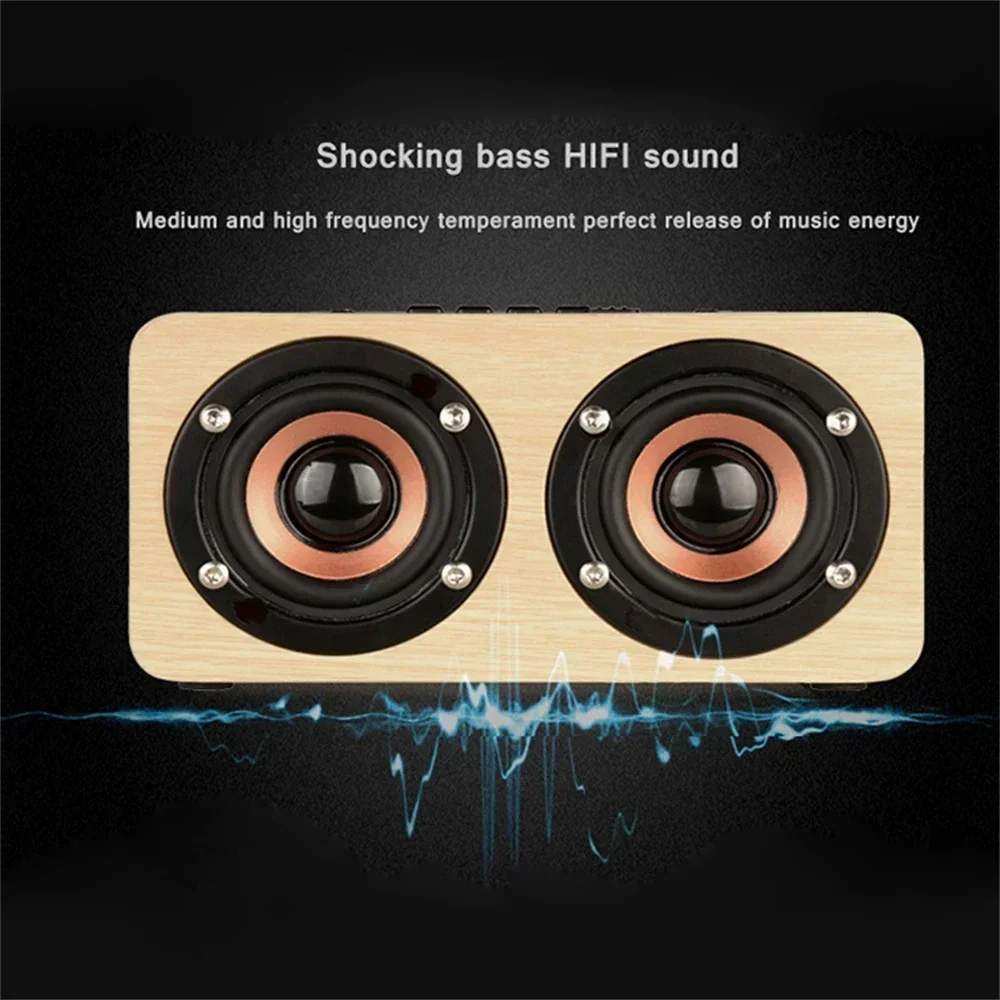 Bluetooth Speaker 3.5mm Aux Mode Portable Bluetooth Speakers 10W Wooden Speaker Dual Horn Sound Box For Smartphones Wireless Subwoofer TF Card