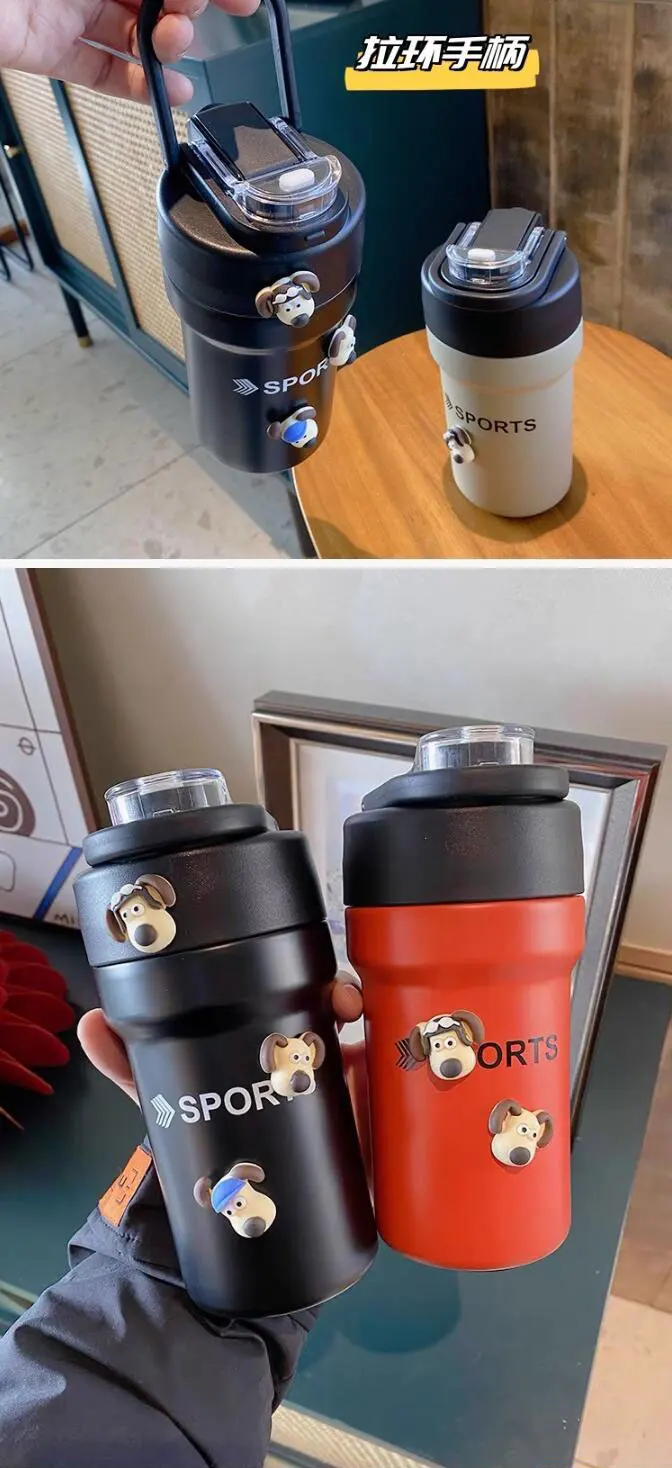 304 Stainless Steel Coffee Thermos Cup Convenient And Beautiful Water Cup Double Drink Tumbler With Straw