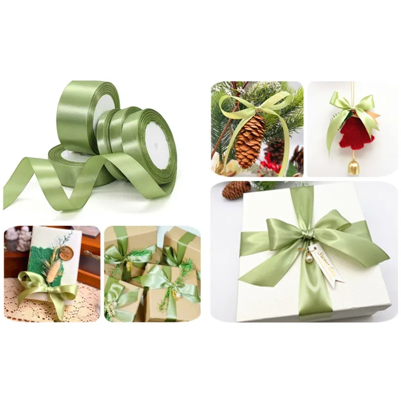Elegant Sage Green Satin Ribbon – 25 Yards of Premium Fabric Silk for Gift Wrapping, Hair Bows, and DIY Crafts
