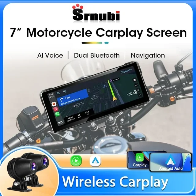 7" Inch Motorcycle DVR Wireless Apple Carplay Moto Android Auto LCD Display IP67 Waterproof Monitor GPS Navigation Portable