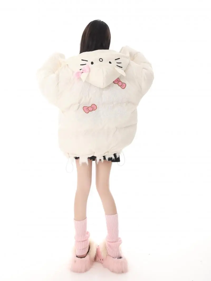 Hello Kitty Jacket Homemade Cotton Cartoon Sanrios Clothes Woman American Loose Sports Coat Kawaii Girls Padded