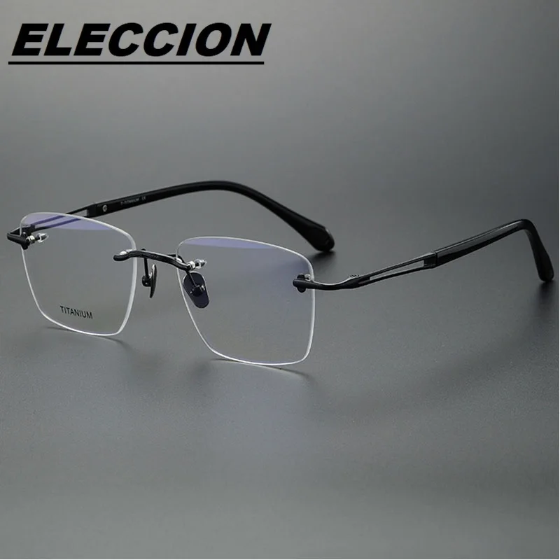 

Pure Titanium High Quality Men Rimless Glasses With Diopter Optical Myopia Prescription Eyeglasses Photochromic Progressive Lens