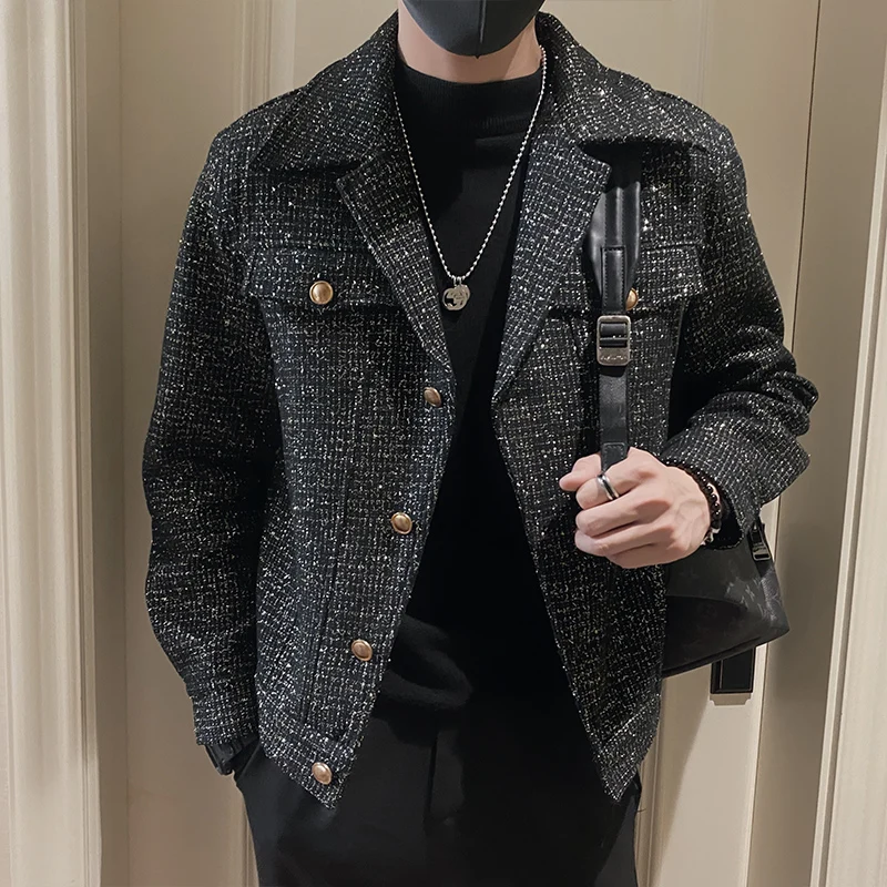 

2024 Spring Fashion Woven Jacket for Men Lapel Casual Business Suit Jacket Loose Bright Social Streetwear Caot Men Clothing 3XL