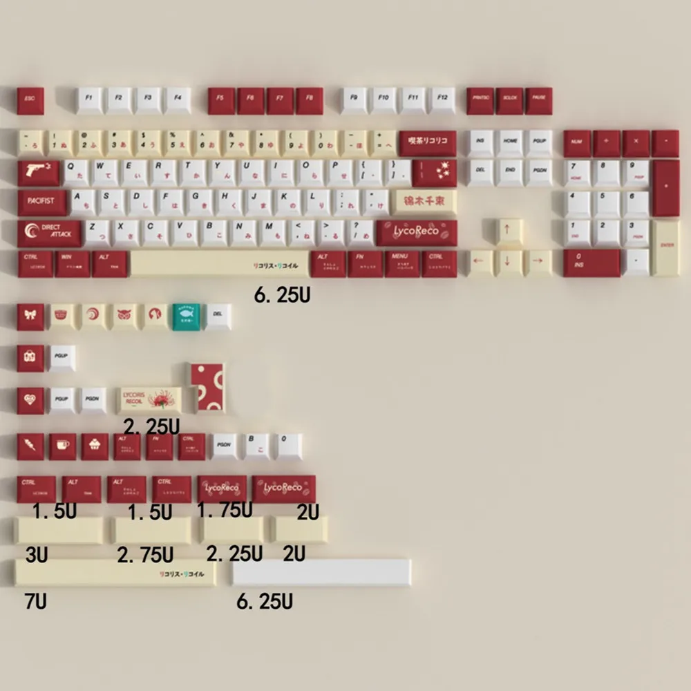 Lycoris Recoil Anime Pbt Keycap Teclado Mecânico de Jogos Perfil Cereja Design Personalizado 138 Teclas Vermelho Branco Iso Entrar