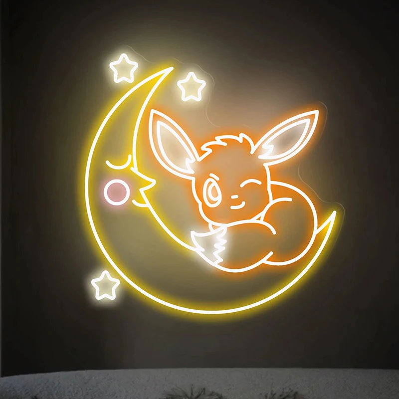 Moon Anime Led Neon Light Cute Animal Indoor Wall Art Lights Decor Bedroom Home Night Lamp Handmade Custom Personalize Sign