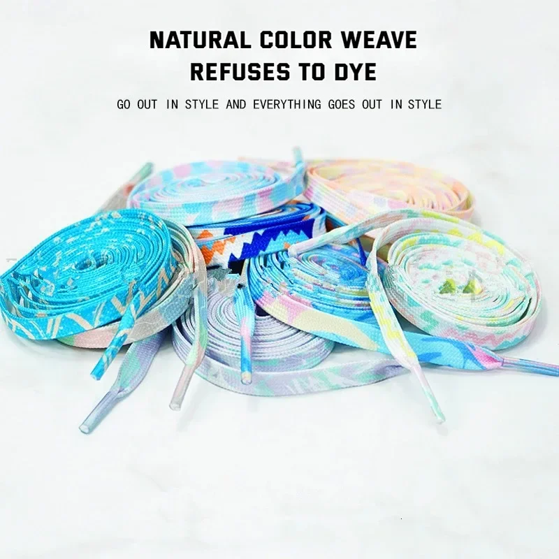 Dazzling Blue Striped Tie-Dye Gradient Flat Shoelaces - Vibrant Unisex Sneaker Laces