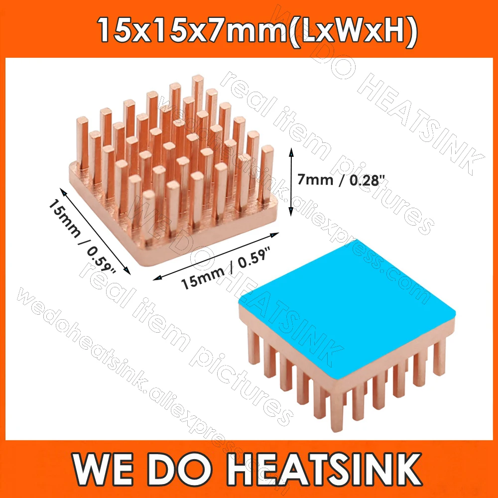 

15x15x7mm Copper Square Heat Sink with pre Thermal Self Adhesive Heatsink for Raspberry Pi VGA RAM Cooling Heatsinks Cooler