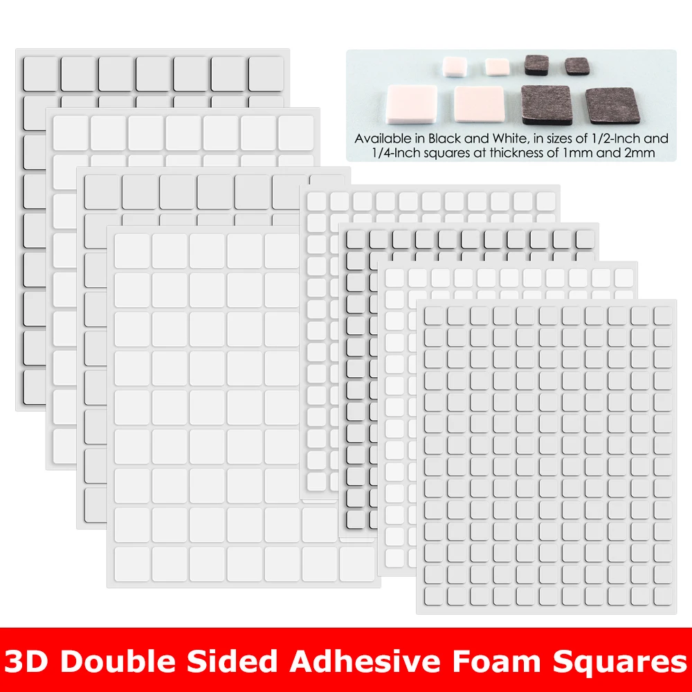 

1mm/2mm 3D Double Sided Adhesive Foam Squares Black White Permanent Sticky Dimensional Adhesives for Adding Dimension Cards 2023