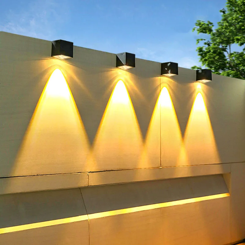 LED Wall Lamp Solar Light Solar LED Light Outdoor Solar Wall Lights Square Solar Wireless Wall Sconces Lights IP65 Waterproof Decorative for Garden Yard Patio Fence Decor