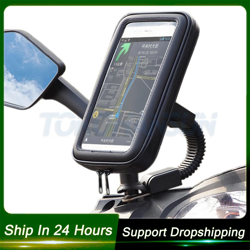 Motorcycle Telephone Holder Support Moto Bicycle Rear View Mirror Stand  Mount Waterproof Scooter Motorbike Phone Bag for Samsung