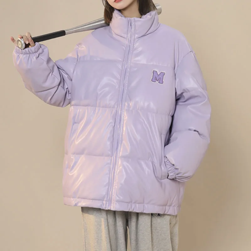 

Зимние новые свободные кожаные хлопковые куртки, Женская длинная пуховая куртка на молнии, американская Женская Корейская свободная пузырьковая куртка для женщин