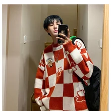 

Retro Casual Lazy Wind Plus Velvet Thick Thick Top Checkerboard Loose Simple Fashion Trend Korean Version of Simple Sweater