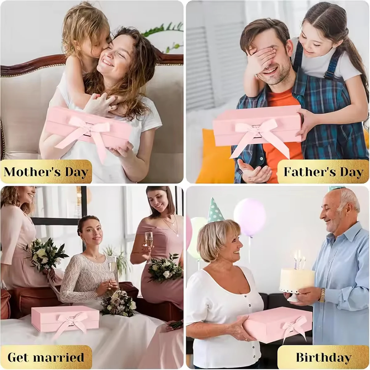 1/2pcs Pink Gift Box with Ribbon and Lid, Luxury Foldable Cardboard Gift Boxes for Enga... - SKU PGBR1052 - UGI Packaging