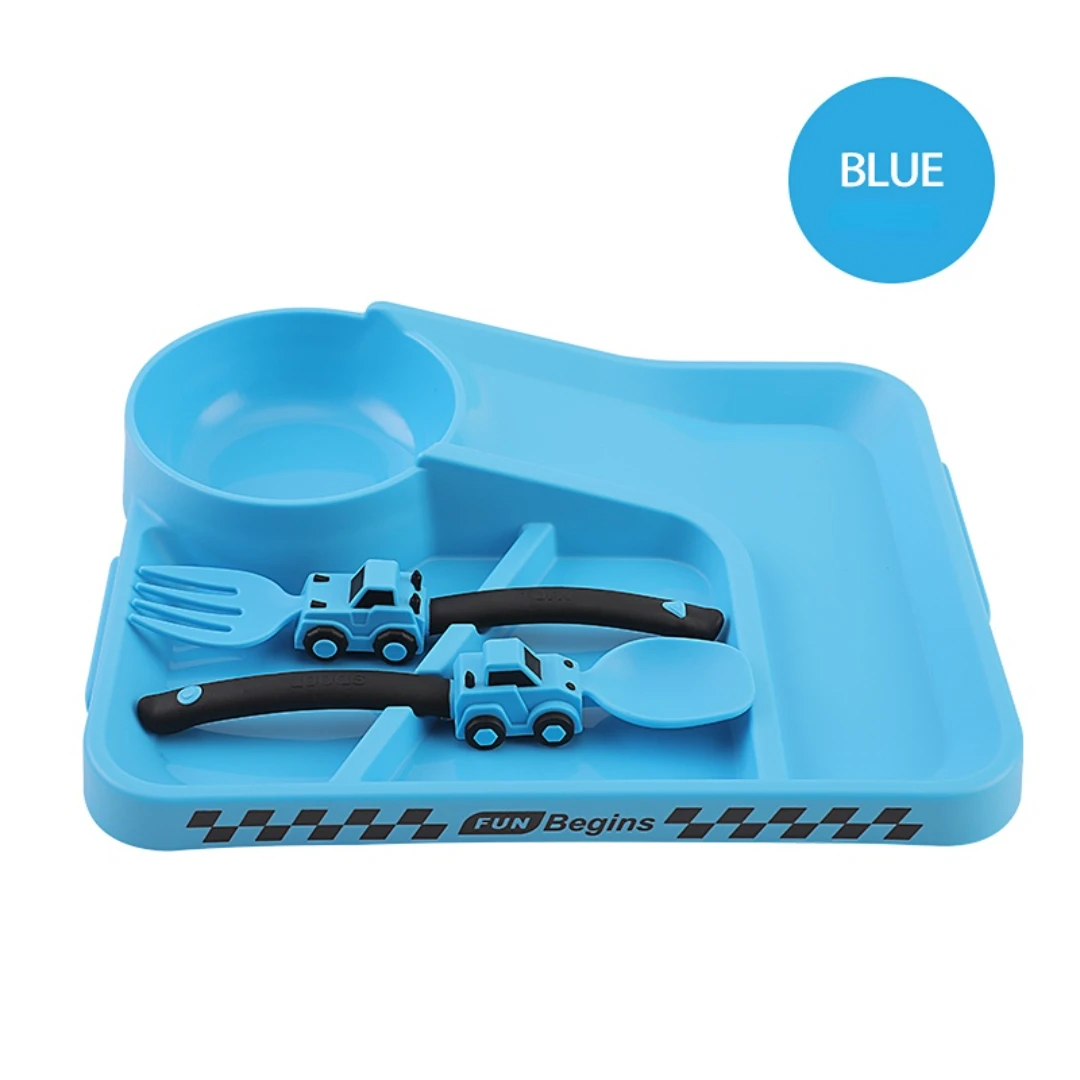 Baby Tableware Set Baby Tableware Set Spoon Fork Dinner Plate Children Racing Version Feeding Tableware Cartoon Car Design BPA Free