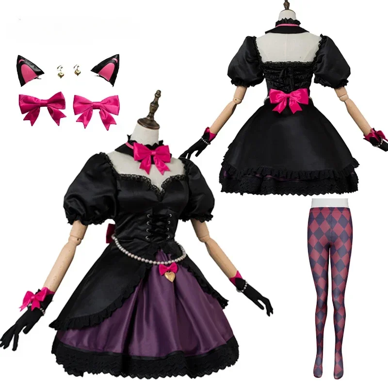 

Game Overwatch DVA Hana Song Cosplay Women Costume Black Cat Officer Dress Girls Sweet Skirts Full Set Halloween Party Suits