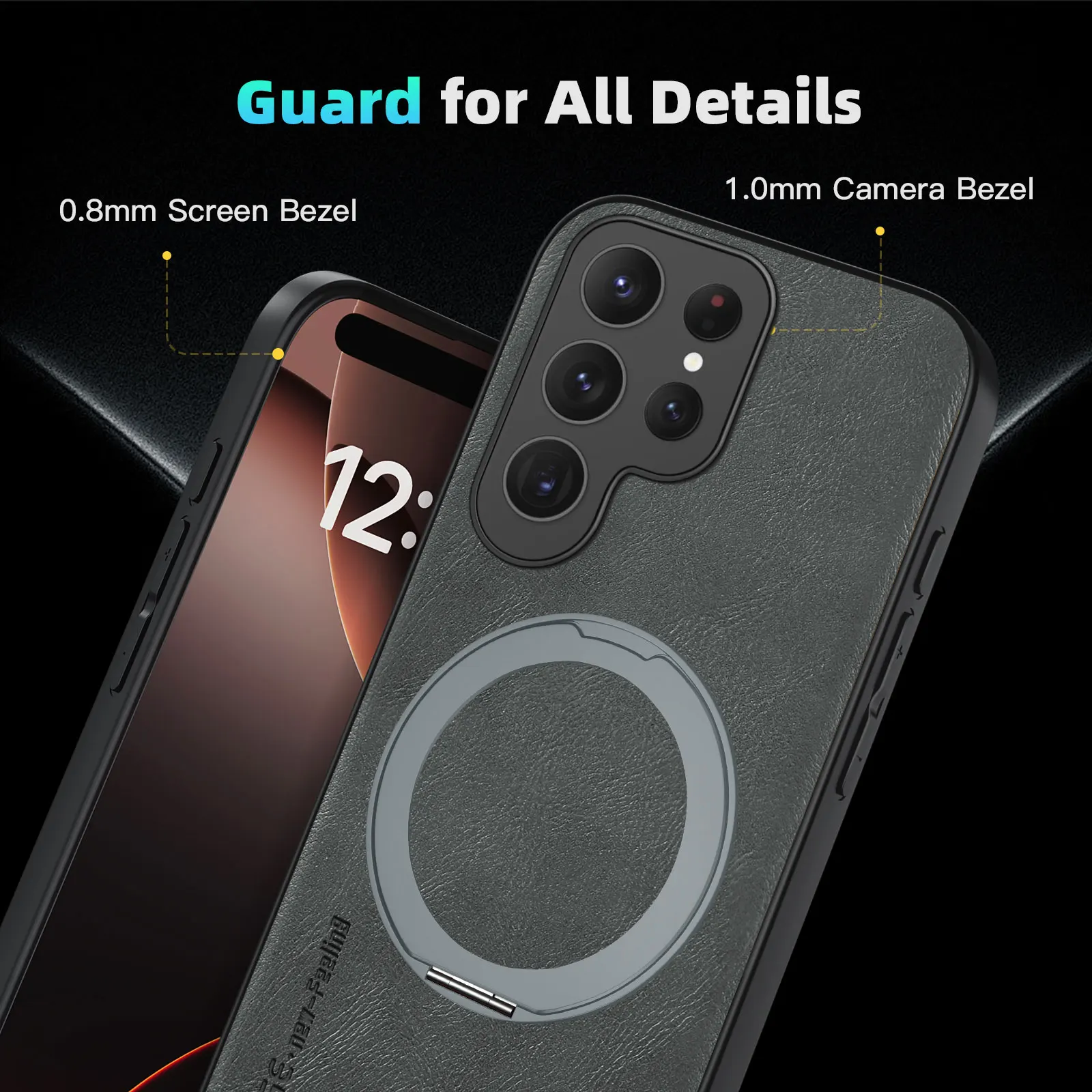 Magnetic Kickstand Leather Phone Case with Wireless Charging Compatibility