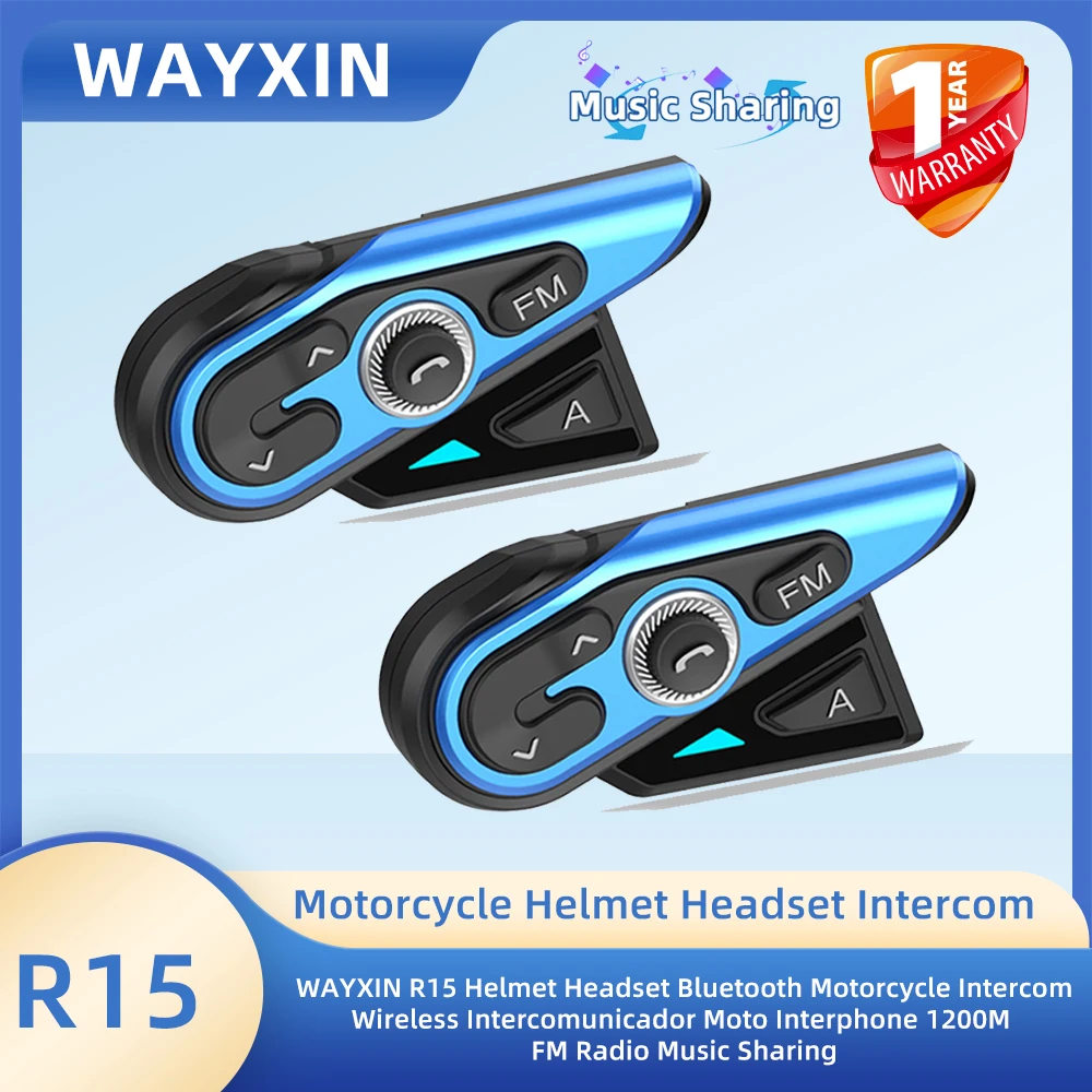 

Bluetooth-интерком для мотоцикла WAYXIN R15, 1200 м, FM-радио