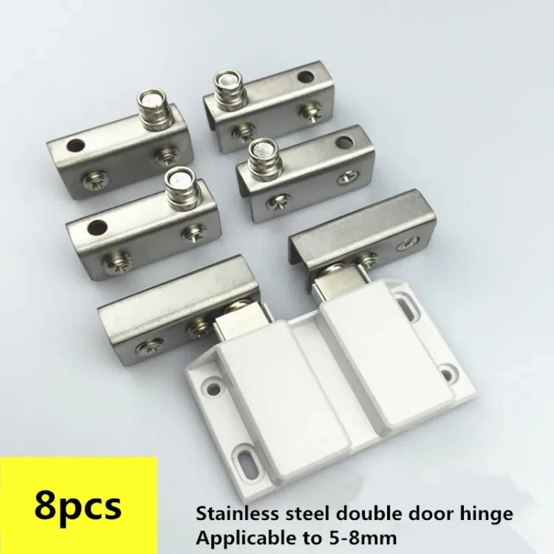 Glass Door Hinges and Push to Open Swivel Rotation Axis Clamps Stainless Steel Showcase Cabinet Hinge Clips Double/Single