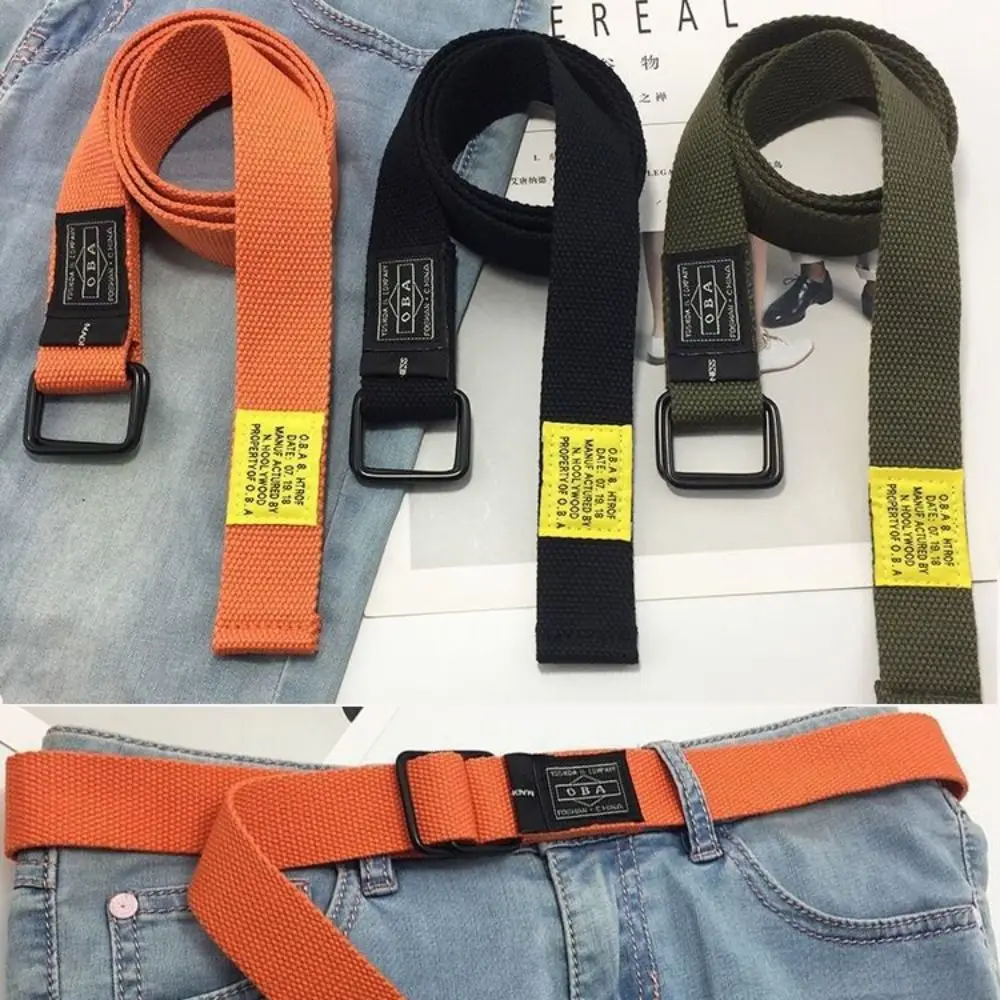 Frauen Mann Nylon geflochtenen Canvas Gürtel Doppel ring schwarze Schnalle einfache vielseitige Jeans Student Trend Gürtel Cargo hose Bund