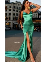 Mermaid Wedding Dress Emerald Green Satin Split