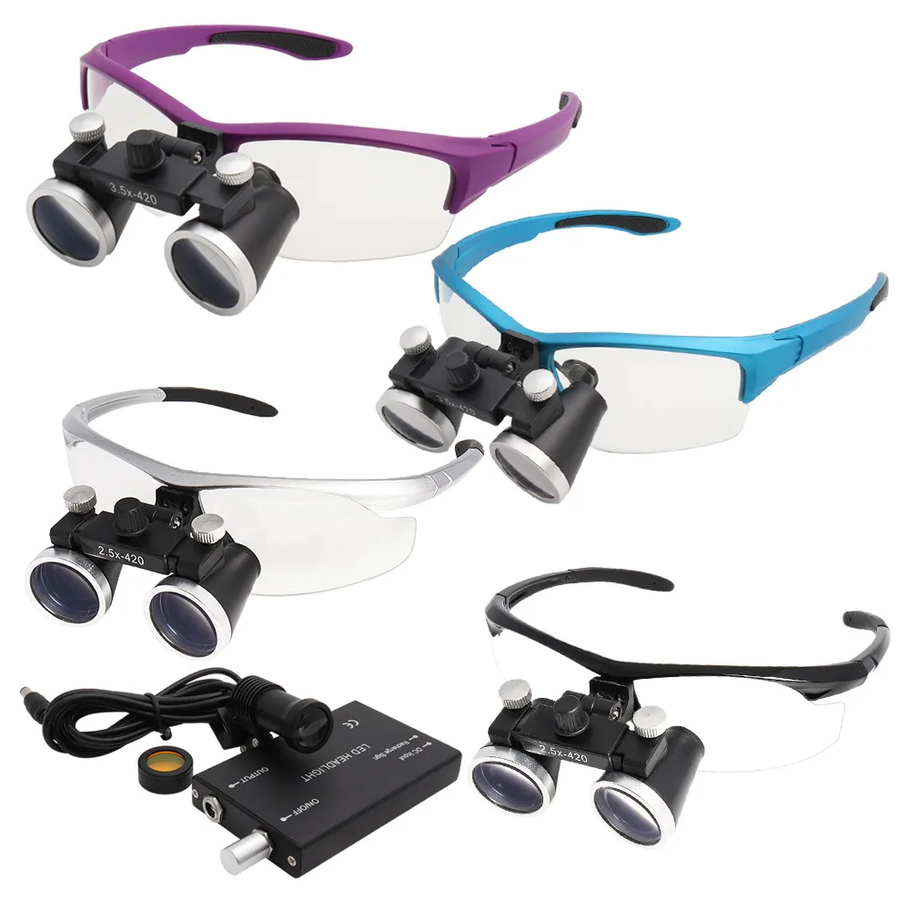 

Dental Lab Medical Loupes Magnifier Magnifying Lens Magnification Binocular Headlight Headlamp 5W Set Metal Box