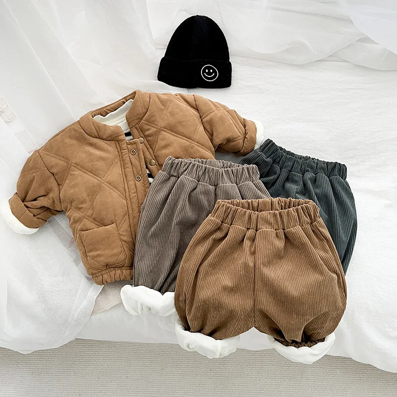 

2023 Winter New Baby Fleece Trousers Boys Girls Plus Velvet Thicken Warm Pants Infant Toddler Casual Pants Children Clothes