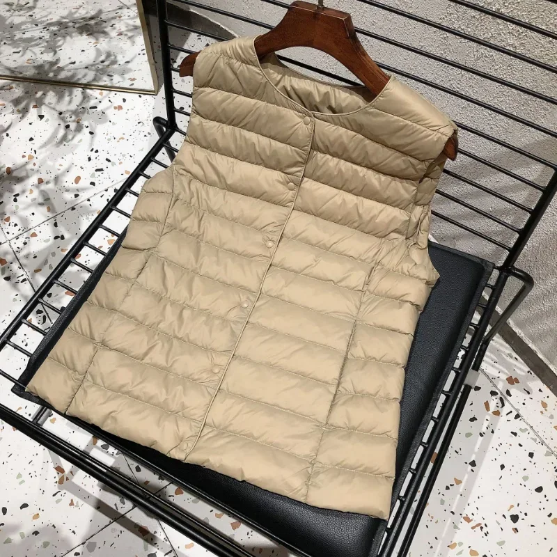 2023 New Women Sleeveless Puffer Jacket Spring Winter Female 90% White Duck Down Ultra Lightweight Packable Warm Down Liner Vest 3