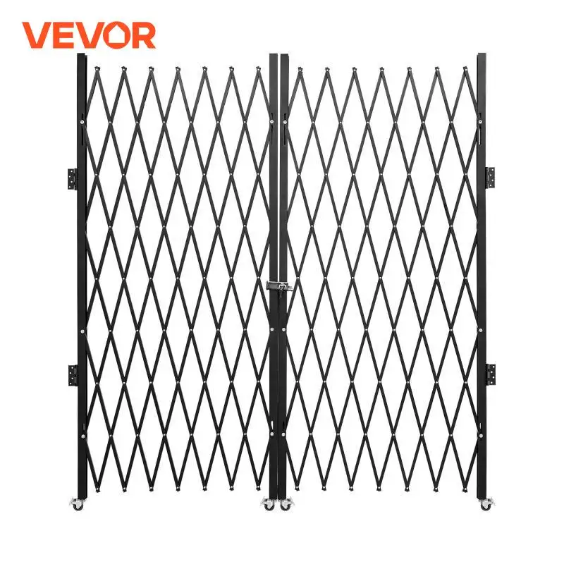 VEVOR Double Folding Security Gate 1.5-2 x 3-3.66m Folding Door Gate Steel Accordion Flexible Expanding Security With Wheel