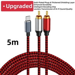 Premium USB C to RCA Y Splitter Audio Cable with DAC Chip for Amplified Sound Systems (5m Black Red Cable)