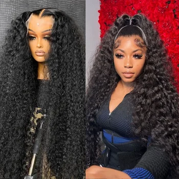 Transparent 250% Density Water Culry 360 Full Lace Frontal Wig Human Hair 40Inch Deep Wave 13x4 13x6 Hd Lace Front Wig For Women 1