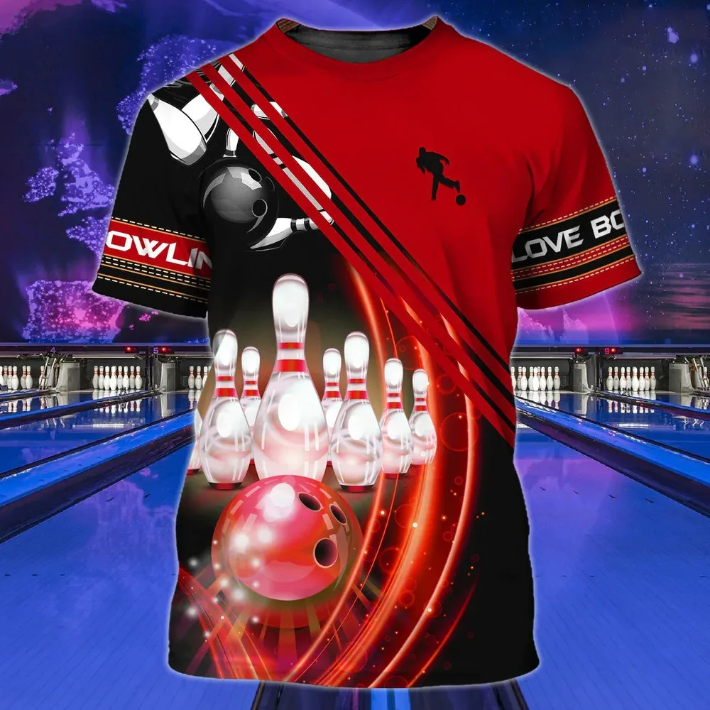 

Bowling Ball TShirt Cartoon Print Street Fashion Sweatshirt O Collar Short Sleeved Casual T-shirt Oversized Unisex Clothing