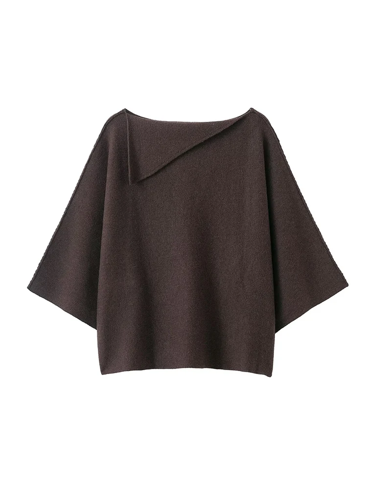 Women Knitted Pullover Chic Lapel Collar Vintage Oversize Short Sleeve Knitwear Casual Solid Ladies Elegant knit Sweater