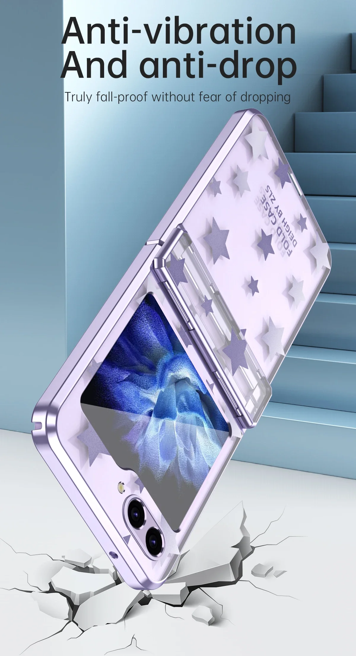 Coque de téléphone de luxe à motif d'étoiles électrolytiques pour Samsung Galaxy Z Flip 6 5 4 3 5G PC antichoc à charnière housse de protection_voghion.com