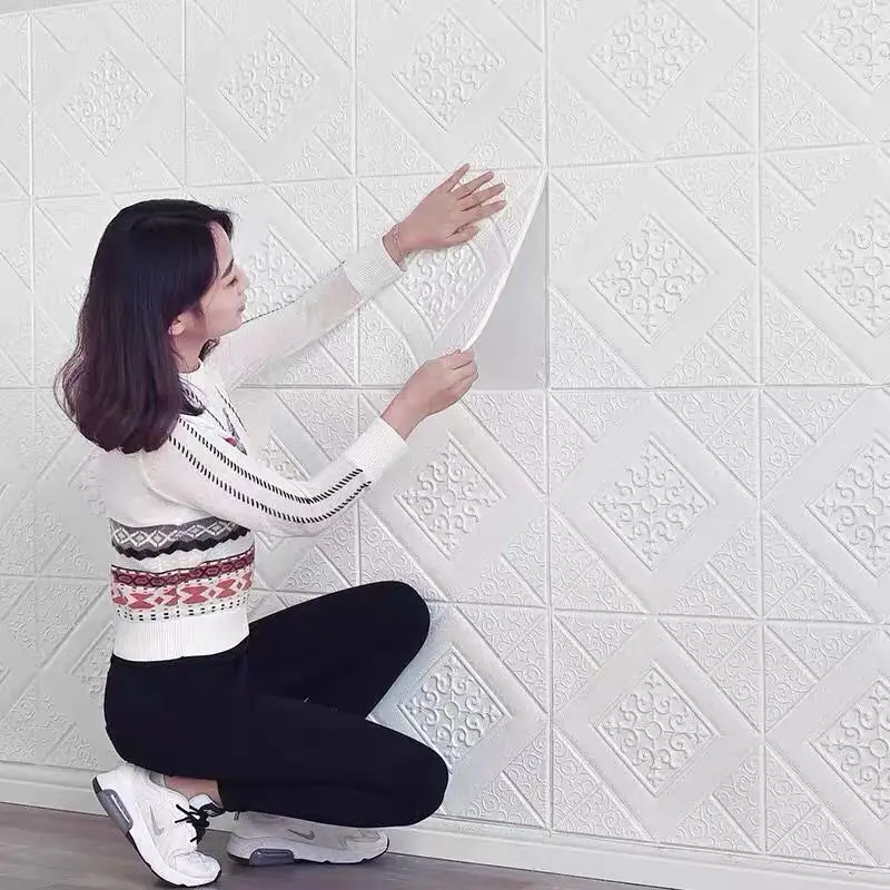 

12pcs 35*35cm Self-adhesive 5MM 3D Background Wallpaper Foam Wall Sticker Waterproof Moistureproof Living Room Decor