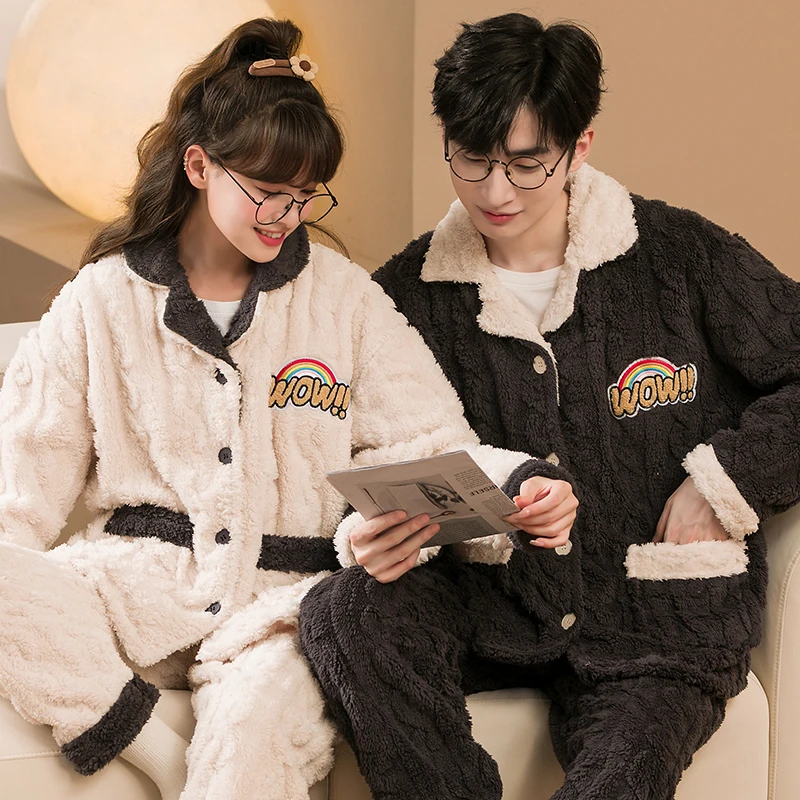 Long-sleeved pajamas solid color lapel casual facecloth robe couple homewear