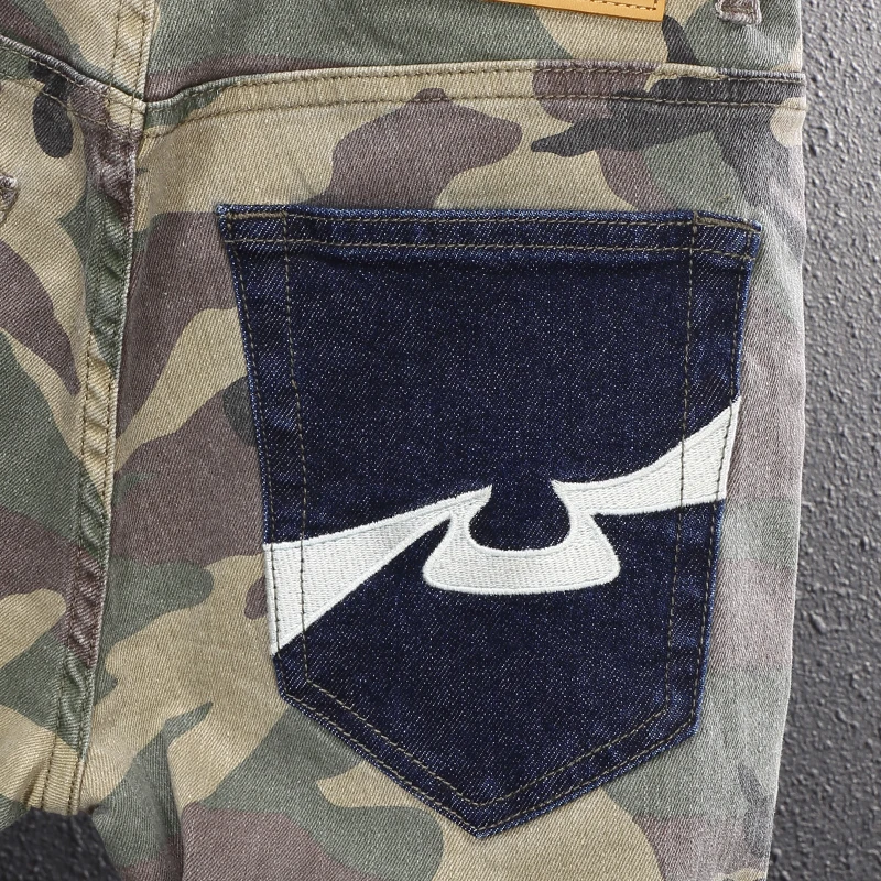 Streetwear Fashion Men Jeans High Quality Stretch Slim Fit Camouflage Trousers Embroidery Patch Designer Hip Hop Pants Hombre