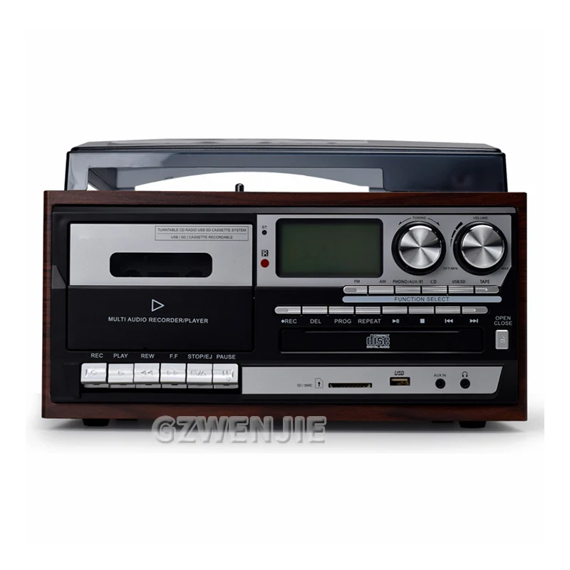 Versatile Multifunctional Vintage Phonograph 3 Speed Adjustable Vinyl Record Player with Record Player CD Cassette FM/AM Radio