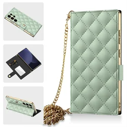 Luxury Adjustable Crossbody PU Leather Phone Case with Mirror Wallet and Card Holder - Samsung Galaxy S23 Ultra (Matcha Green)