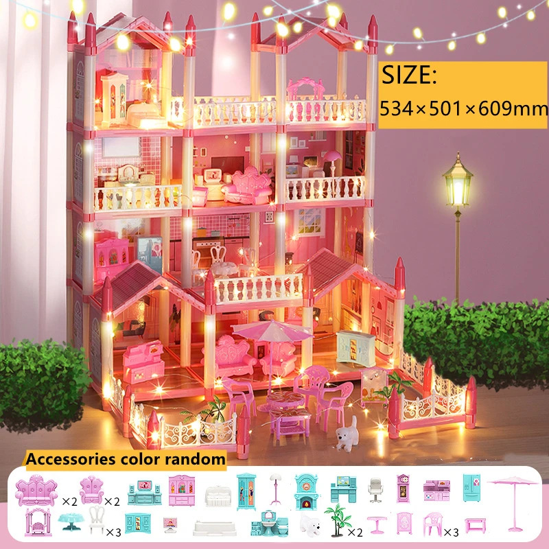 Princess Villa Diy Doll House Pink Castle Game Room With Doll Kit Assembly Doll  House Girl Toy Birthday Gift Family toys - AliExpress