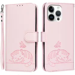 Cartoon Cat Flip Case with Leather Lanyard and 3 - Card Wallet Cover for Oukitel C50 5G (Pink)