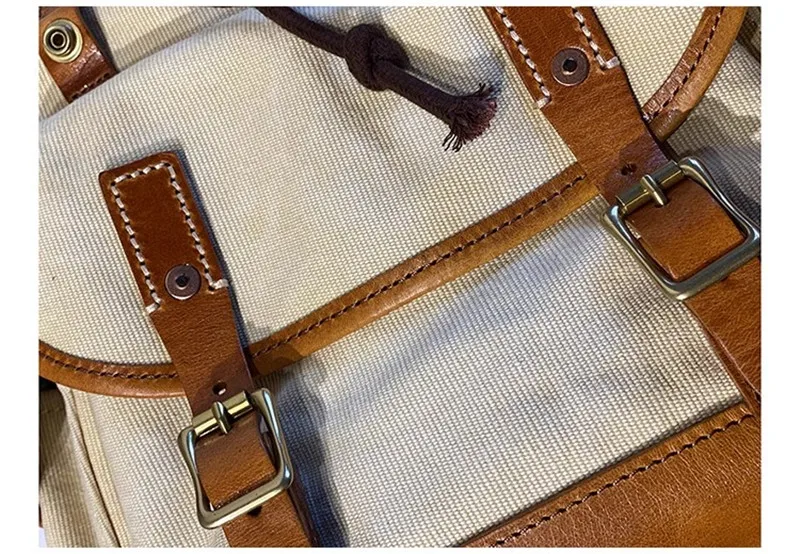 PNDME Vintage Erste Schicht Rindsleder Leinwand Große Kapazität Herren Rucksäcke Outdoor Casual Reise Designer Damen Große Schultasche – Detail 25