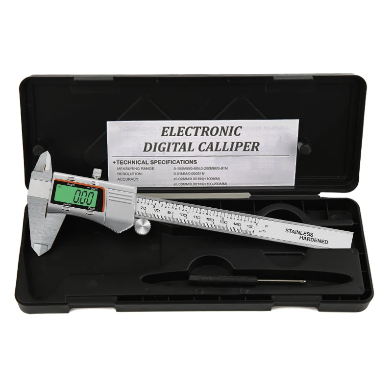 6 Inch 150mm Metal Caliper with Backlight Vernier Caliber Measuring Tools Thickness Gauge Depth Electronic Ruler images - 6