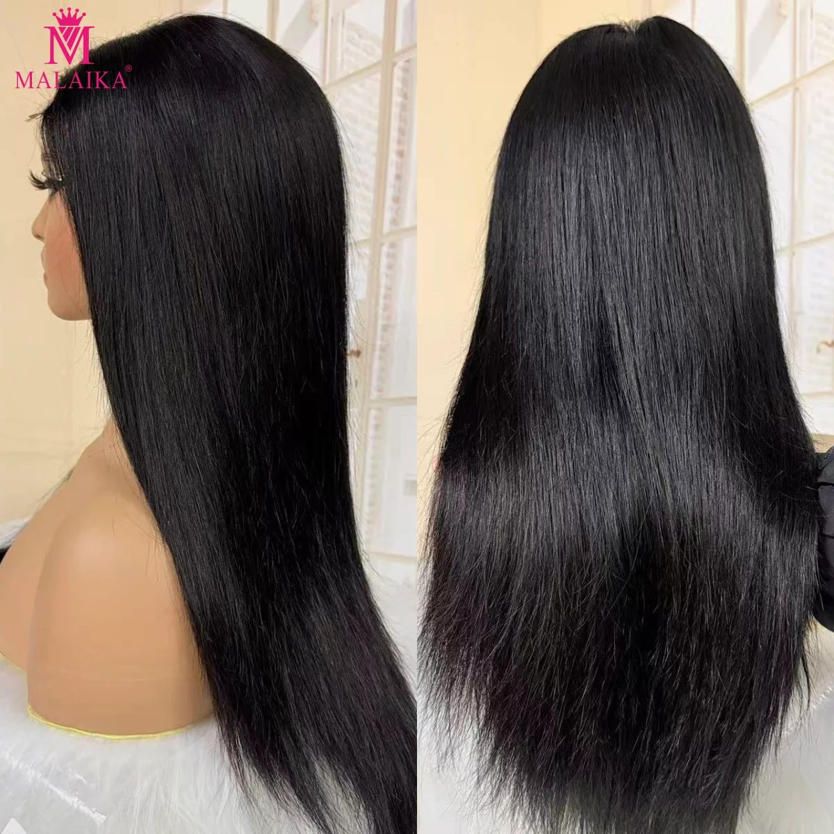 Straight 4x4 Lace Closure Wigs 300% Density 100% Human Hair Wigs Transparent Middle Part Wig for Black Women 1