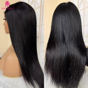 Straight 4x4 Lace Closure Wigs 300% Density 100% Human Hair Wigs Transparent Middle Part Wig for Black Women 1