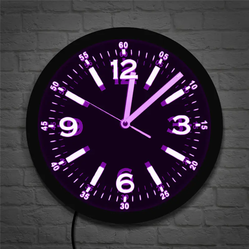 Modern Design LED Neon Light Wall Clock Big Number Silent Clock