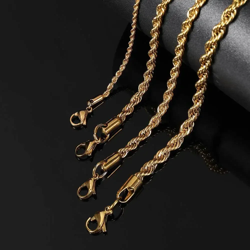 Gold-Tone Stainless Steel Twisted Rope Chain Bracelet - Fashionable, Waterproof, Never Fade Jewelry