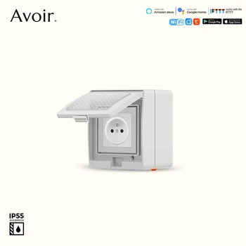 Avoir IP55 Tuya Wifi ซ็อกเก็ตไฟฟ้ากันน้ํา FR ซ็อกเก็ตกลางแจ้ง Power Outlet กล่อง Alexa Google Home Weatherproof ซ็อกเก็ต 220V 1